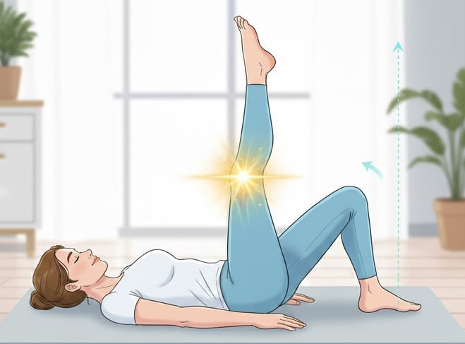 Demonstration of Leg Raises, one leg bent on the floor and the other straight lifted up.